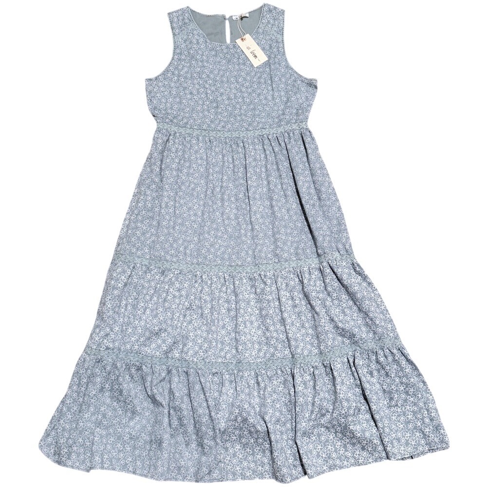 In Loom Blue Gray Floral Sleeveless Tiered Maxi Dress L Large